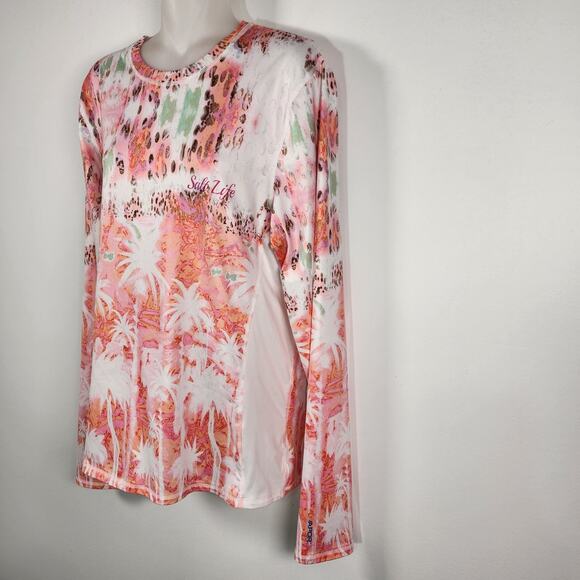 Salt Life Womens Uvapor Shirt Large Multi Palm Tree Print SLX Performance Beach - Picture 5 of 10